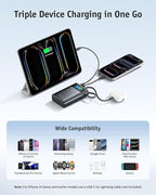 RORRY 45W Portable Charger, 20000mAh Power Bank Fast Charging with Extended Built-in USB C Cable, Travel Battery Pack for iPhone 17/16/15, Samsung Galaxy, Google, iPad, MacBook, Sliver
