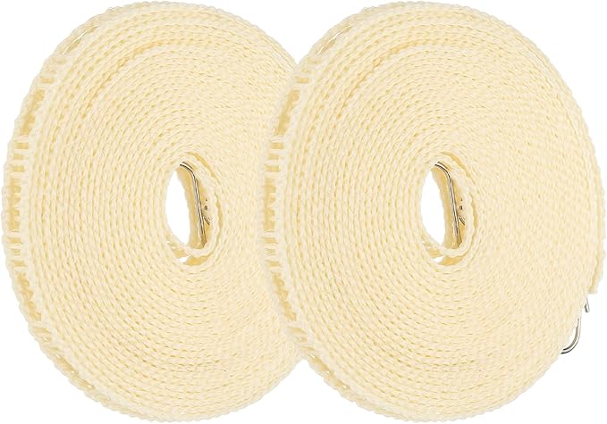 uxcell 2 Pcs Portable Travel Clothesline, 32.8ft Clothes Line Outdoors Travel Hanger Foldable Clothesline Rope with Hooks for Camping Hotel Backyard Home Cruise Ship, Beige