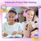 Candy Bila Kids Headphones, Wired Headphones for Kids Over Ear with Microphone, 85/94dB Volume Limiter Headphone for Girls Boys, Foldable Headphone for Learning & Entertainment, Gradient Red