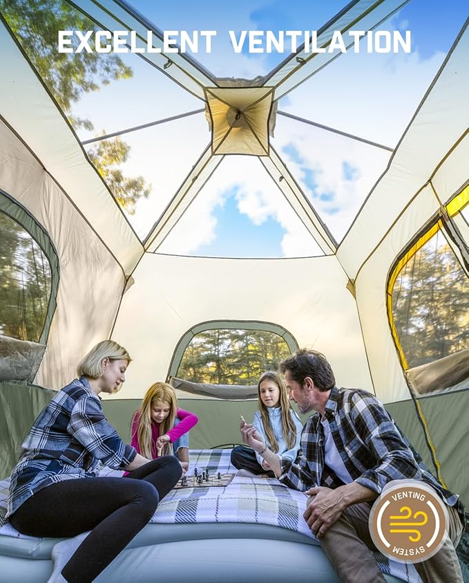 FanttikOutdoor Camping Tent 4/6/8/10 Person Instant Cabin Tent Setup in 60 Seconds with Rainfly & Windproof Portable with Carry Bag for Family Camping & Hiking, Upgraded Ventilation, Navy Blue