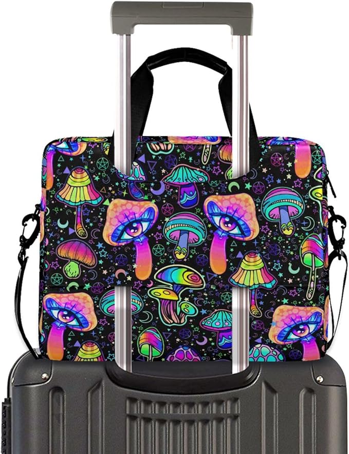 Magic Mushrooms Laptop Bag 15.6 inch, Waterproof Laptop Case with Strap, Protective Laptop Carrying Case for Women & Men