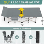 ZENPETIO Camping Cot for Adults, Heavy-Duty Portable Cot Bed with Mattress, Foldable Padded Sleeping Cots for Camping Travel Tent Day Bed Outdoor & Home Guest, Max Load 500 LBS, 75x28x15”