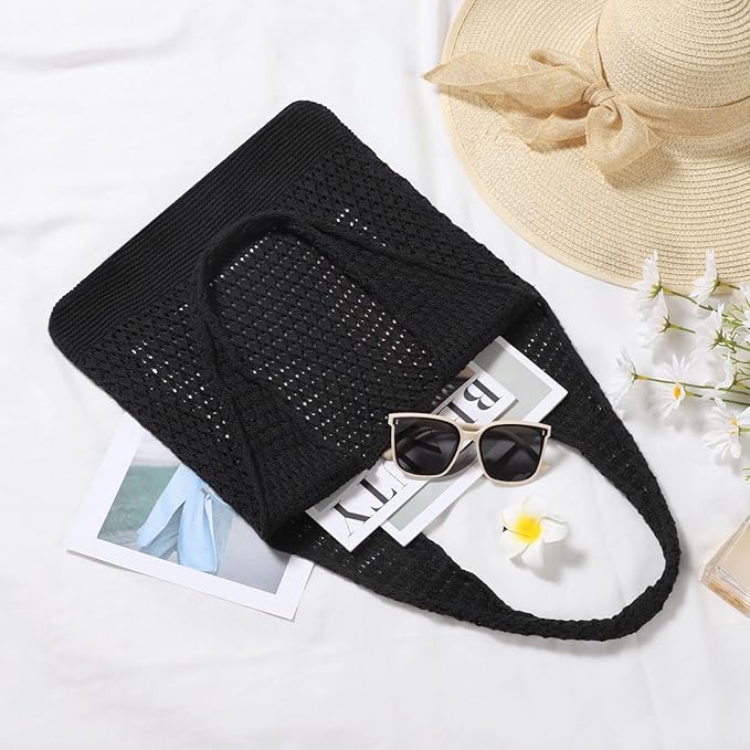 WantGor Crochet Bags, Beach Mesh Tote Bag Womens Shoulder Shopping Handbag Casual Travel Totes Bag Foldable Hobo Bags