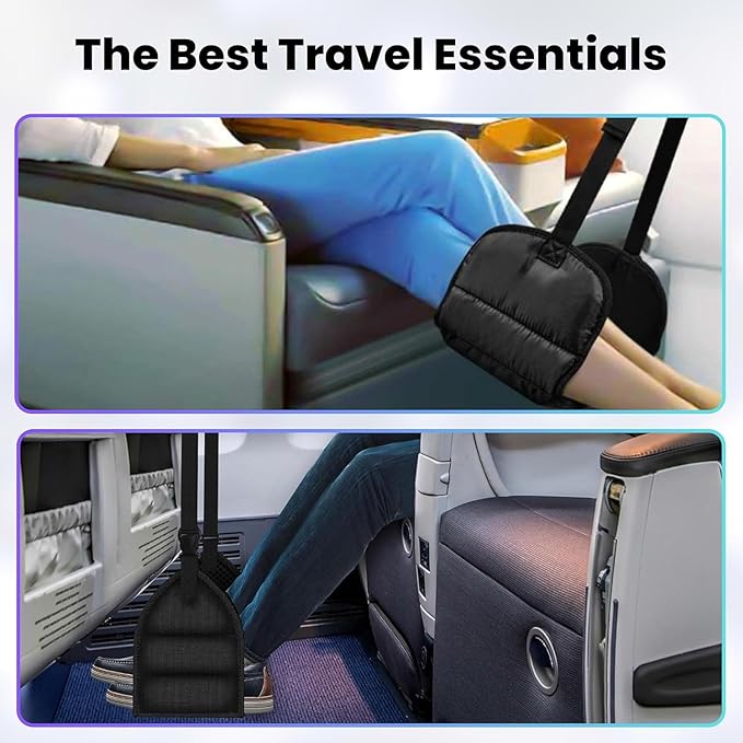 Foot Hammock for Plane or Travel Pillow - Airplane Foot Hammock and Plane Foot Rest - Ultimate Travel Accessories with Sleep Mask and Ear Plugs (Couples/Long Haul Kit (2 Hammocks + Mask + Plugs))