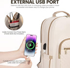 LOVEVOOK Laptop Backpack for Women 15.6 inch,Cute Womens Travel Backpack Purse,Professional Laptop Computer Bag,Waterproof Work Business College Teacher Bags Carry on Backpack with USB Port,Off-white