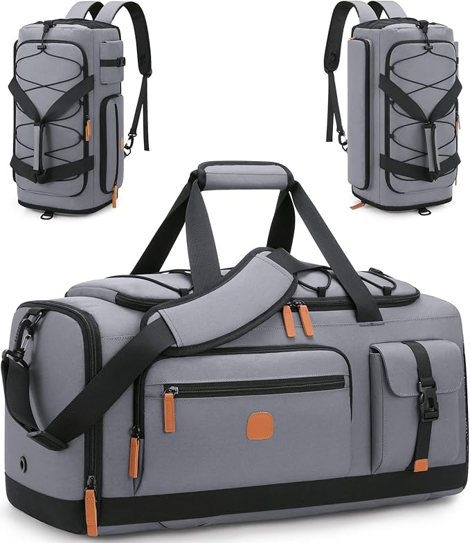 Gym Bag for Men and Women with Shoe & Laptop Compartment, 3-in-1 Sports Travel Duffel Bag Anti-Theft Weekender Carry-on Backpack for Airplane & Workout, Overnight Travel Bag, 35L, Dark Grey, Medium