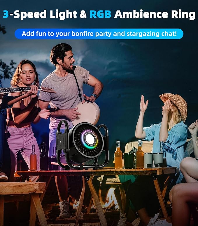 Portable Outdoor Oscillating Fan,6-Speed Oscillating Fan & 3-Speed Light,16000mAh Battery Powered Fan(24Hrs),For Indoor,Outdoor,Camping,Tent,Travel,Fishing,Jobsite,Gifts for Men Dad Him