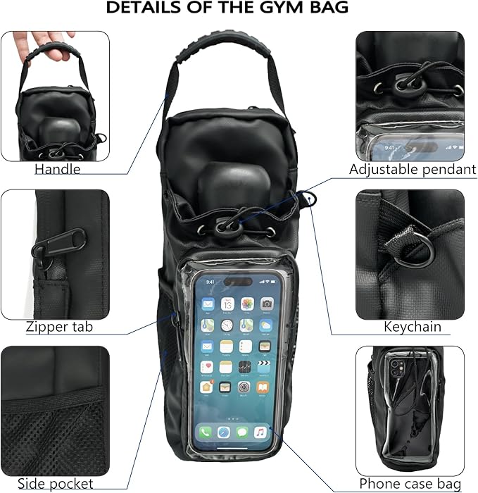 Magnetic Gym Bag for Men & Women - Adjustable Strap，Small Gym Bag，Magnetic Large Water Bottle Holder - Ideal for Fitness, Travel & Sports