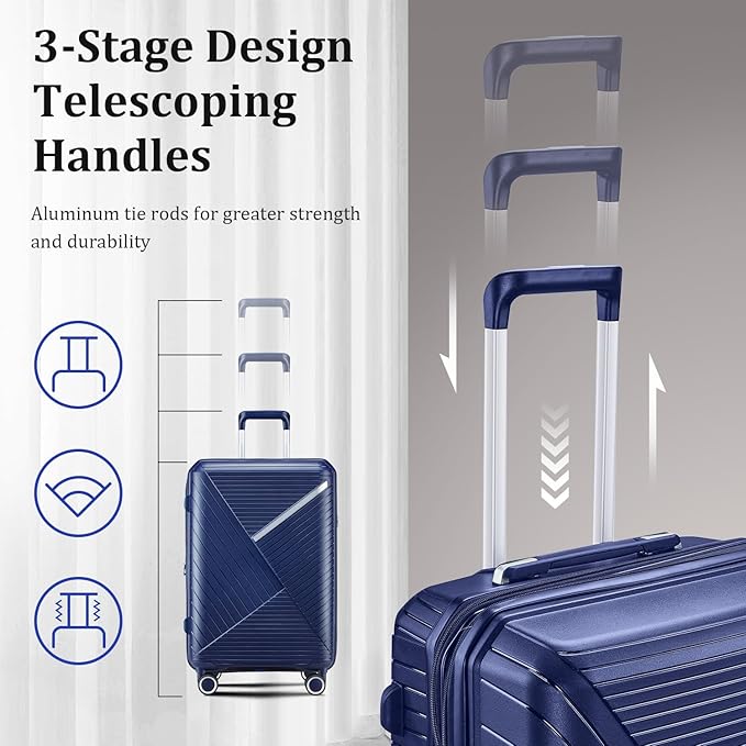 4 Piece Luggage Set, Hardside Expandable Lightweight Suitcase with 360° Mute Spinner Wheels Luggage Sets, TSA Lock, 14/20/24/28 Inch Travel Luggage for Men, Women and Girls (Navy Blue)