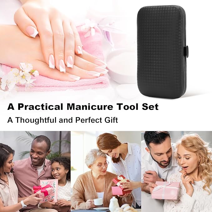 Manicure Set-Stainless Steel Nail Care Set-Professional 7 in 1 Ingrown Toenail Clipper Grooming Tool-Pedicure Kit & Toe Nail Cutter-Thick Nail Scissors Toiletries with Cuticle Trimmer (Black)