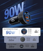 [2026 Updated 4-in-1] USB-C Car Charger, 4-Port 90W Super Fast Charging Cigarette Lighter Adapter, USB-C & USB-A PD/QC Multiport for iPhone 17/16/15, iPad, MacBook,Samsung Galaxy, and Android Devices