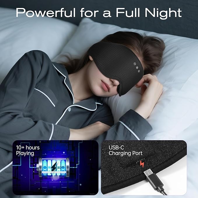 Sleep Mask with Bluetooth 5.4 Headphones, Removable 3D Eye Cups, Timing Sleeping Headphones for Side Sleepers, Wireless Music Eye Mask Speakers for Men, Women, Tech Gifts, Black