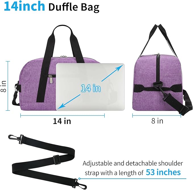 Apenze Small Gym Bag 14 inch lightweight Carry On Mini Duffel Bag for Travel Sport - Lavender Purple