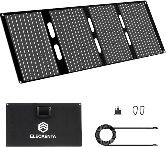 ELECAENTA 40W Solar Panel, USB C, USB A and DC 18V Output, IP68 Waterproof, Foldable Portable ETFE Solar Charger Compatible with iPhone, Samsung, Camping, Hiking, and Outdoor Power Station