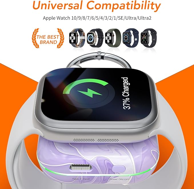 HUOTO Portable Wireless Charger for Apple Watch Magnetic iwatch Charger 1200mah Power Bank Camping Travel Essentials Watch Charger for Series 11/10/9/8/7/6/Se/5/4/3/2/1/Ultra/Ultra 2/Ultra 3