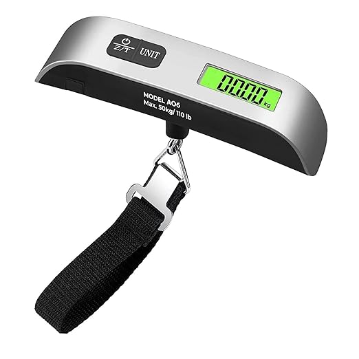 Luggage Scale, Digital Portable Handheld Suitcase, Travel Hanging Baggage with Backlit LCD Display, 50kg/110Pounds, Silver