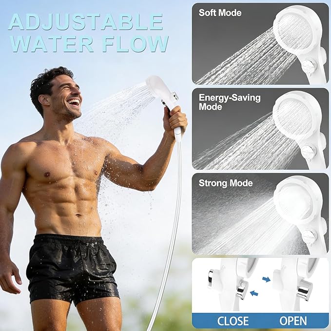 Portable Shower for Camping with 7800mAh Battery - 3 Spray Modes, IPX8 Waterproof & Strong Suction Shower Pump for Outdoor Hiking, Beach Travel, RV, Pet Bathing & Gardening