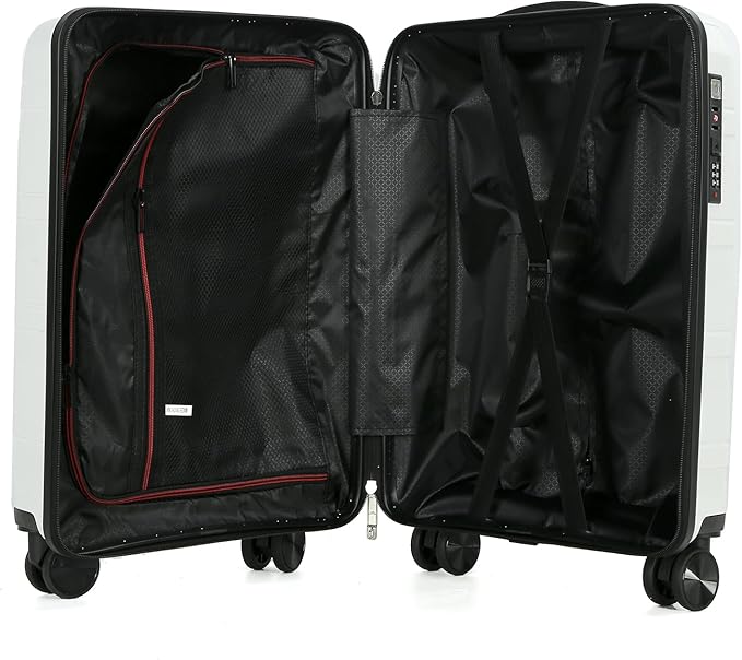 21" Hardside Carry On Luggage 22x14x9 Airline Approved with Spinner Wheels, Lightweight Suitcase Set with Phone Holder and USB Port, 2 Piece (Pearl White, 21" Carry On & 14" Cosmetic Case)