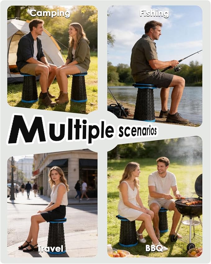 Upgraded Collapsible Stool with Cushion, 800 lbs Heavy Duty Capacity & Lightweight 2.6 lbs, 18-Inch Portable Retractable Folding Stool for Adults, Camping, Fishing, Hiking, BBQ, Travel, Outdoor Events