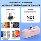 [2 Packs]Mini Portable Charger for iPhone 17/16,5500mAh LCD Display USB C Power Bank,Fast Phone Charging Travel Pocket Size Battery Pack for iPhone 17/17 Pro Max/Air/16/15 Series,Android(Pink+Purple)
