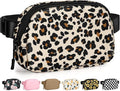 Pritent Fanny Packs for Women Cross Body Bag Waterproof Belt Bag with Adjustable Strap and Zipper Back Pocket Small Crossbody Bags Fashion Waist Packs for Workout Travelling(Leopard, Large)