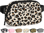 Pritent Fanny Packs for Women Cross Body Bag Waterproof Belt Bag with Adjustable Strap and Zipper Back Pocket Small Crossbody Bags Fashion Waist Packs for Workout Travelling(Leopard, Large)