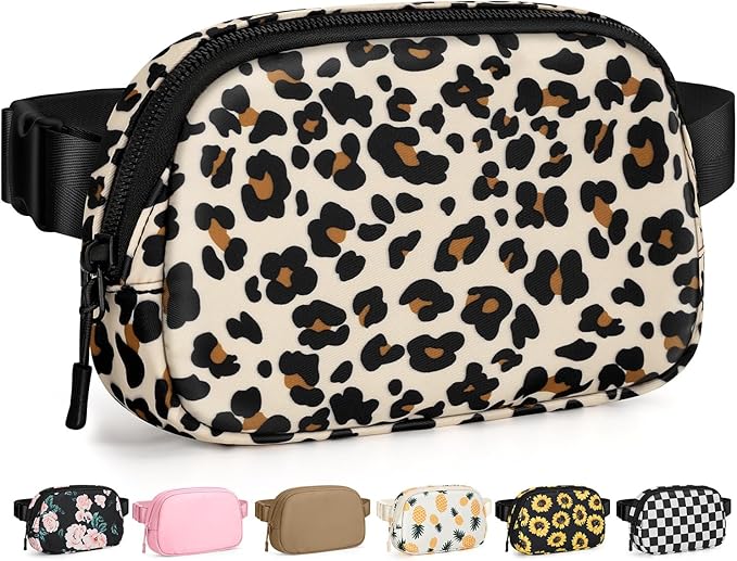 Pritent Fanny Packs for Women Cross Body Bag Waterproof Belt Bag with Adjustable Strap and Zipper Back Pocket Small Crossbody Bags Fashion Waist Packs for Workout Travelling(Leopard, Large)