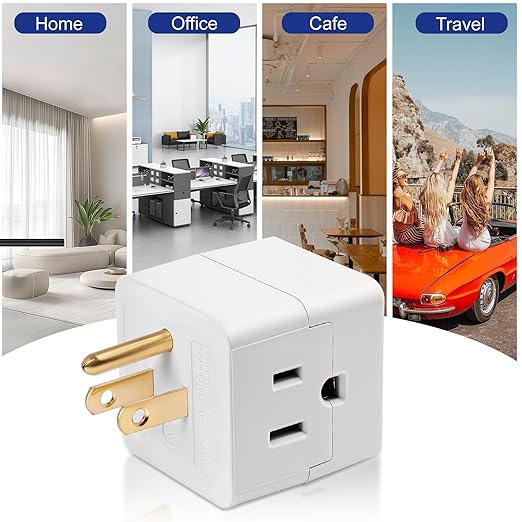 3 Prong Adapter, 2PCS 3 Outlet Wall Adapter Cube Tap, Multiple Outlet Splitter, 3 Way Plug Adapter, White Multi Plug Wall Outlet Extender for Home or Travel, UL Listed