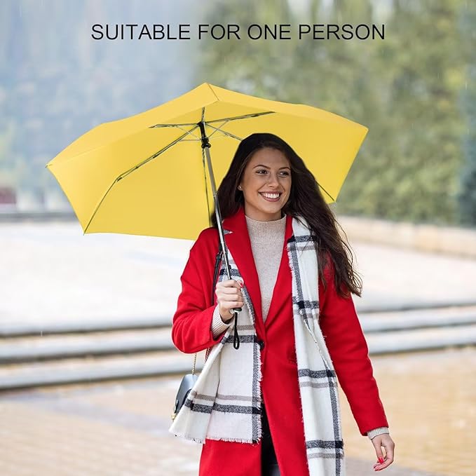 Compact Travel Umbrella for Purse - Flat Handle, Waterproof for Light Rain