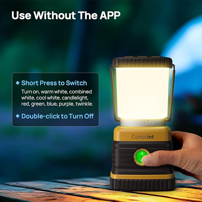 Consciot Smart RGBTW Battery Powered LED Lantern with APP Control, 1000LM, Tunable White 2700K-6500K & 16 Million Colors Dimmable Lamps, with Music Sync, DIY Scenes, Vivid Group Light Show Mode & More