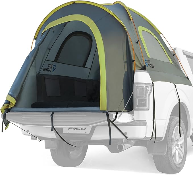 JOYTUTUS Pickup Truck Tent 2.0, Waterproof PU2000mm Double Layer for 2 Person, Portable Truck Bed Tent with Rainfly, 5.5'-5.8' Camping Preferred - Green, Aluminum Poles