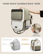 LOVEVOOK Laptop Backpack for Women with Giant Tumbler Holder Pocket, 15.6 inch Travel Work Backpack Purse for Teacher Nurse, Waterproof College Book Bag Cute Casual Daypack, Beige-Nude