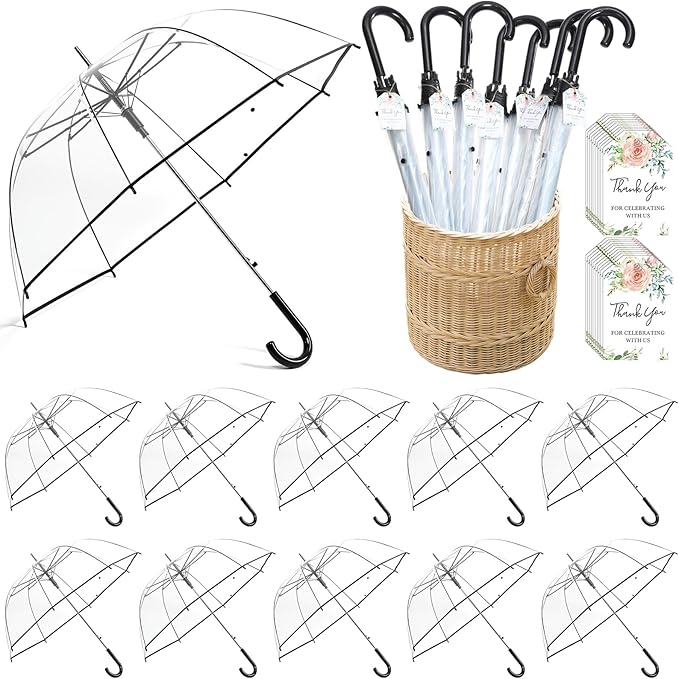 Dansydaisy 12 Pcs Wedding Favors for Guest Umbrella Gifts Bulk 52 Inch Large Dome Rain Windproof Stick Umbrellas with Thank You Tags and Rope Guest Souvenirs for Wedding Party Bridal Favors