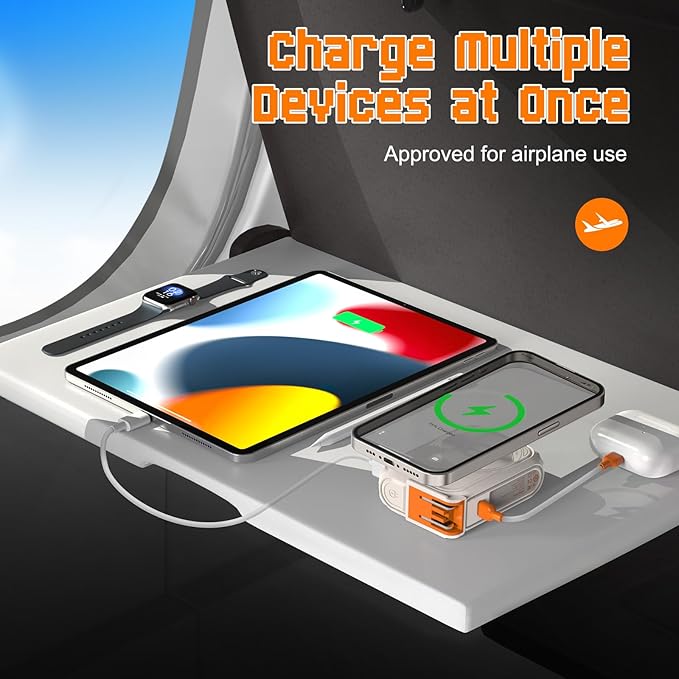 P05 Magnetic Portable Charger, 6-in-1 Power Bank with AC Wall Plug Built in Cable,10000mAh Wireless PowerBank Travel Essentials 22.5W Fast Charging for iPhone,Samsung,Andriod,Small Portable Charger