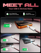 LISEN USB C to USB C Cable, 5-Pack [3.3/3.3/6.6/6.6/10FT] Pink for iPhone 17 Charger Cord, 60W C to C Cable Fast Charging for iPad, iPhone 17 Air 16 15 Pro Max, Samsung Z Flip 7/S25/S24