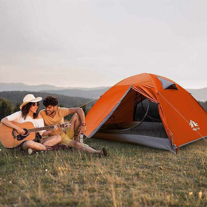 Night Cat 2-Persons Backpacking Tent: Waterproof Lightweight Camping Tent for Two People Hiking Outdoor Mountain with Aluminum Poles and Rainfly Green