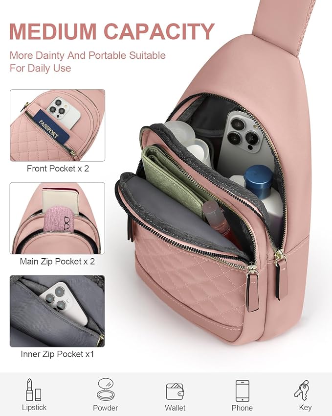 Capolo Sling Bag for Women Men Waterproof Crossbody Bags for Women Trendy Casual Fanny Pack with Convertible Shoulder Strap Chest Bag for Travel Hiking(Pink, Medium)