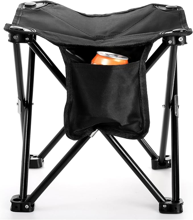 Cididu 2 Pack Camping Stool, 13 Inch Compact Camping Chair Portable, Lightweight Folding Stool Seat with Side Pocket and Carry Bag for Outdoor Hiking, Fishing, Picnic, Beach and Lawn Party, Black