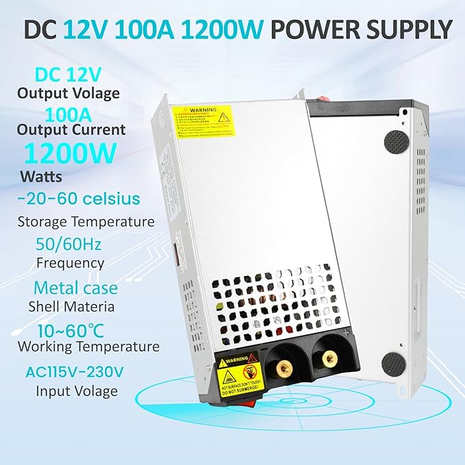DC 12V 100A 1200W Power Supply 110V AC to 12v DC Converter Power Supply Adapter 100A 1200W Switch Transformer for Motor Pump CCTV Security Camera Car Stereo 3D Printer