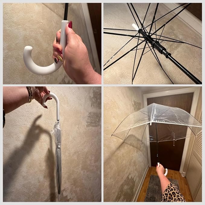 Clear Bubble Umbrella - Automatic Opening Clear Dome Umbrella with the Stylish J-Shaped Handle for Men and Women, Wedding, Outings and Large Group Gatherings, Graduations, Proms, or Daily City Walks