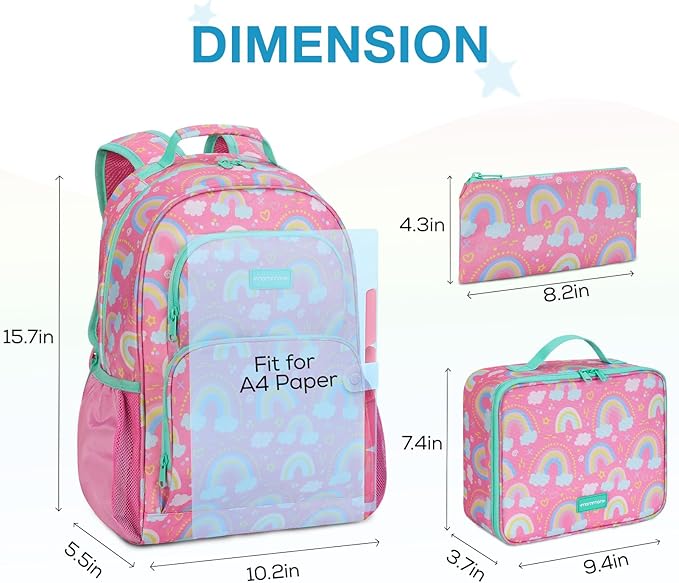 mommore Kids Backpack for Boys Girls 4-8 Kindergarten Elementary School Backpack with Lunch Box - 15” H Fit Folder