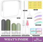 ME.FAN 18 Pack Travel Bottles for Toiletries, TSA Approved Travel Size Containers Set, Silicone Squeezable Portable Split Bottle, Travel Accessories for Conditioner, Shampoo, Lotion - Desert Sage