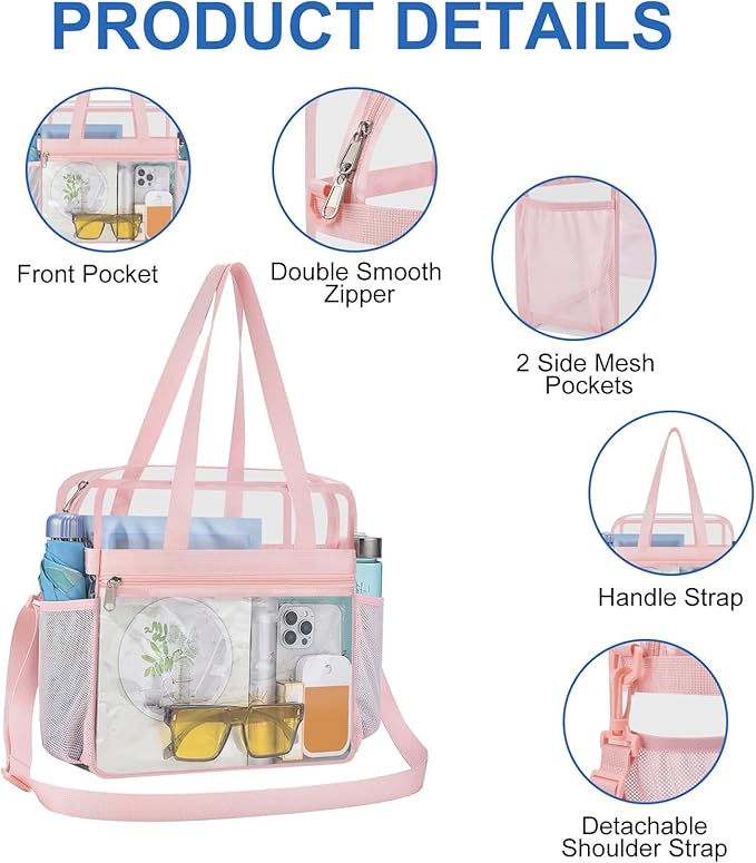 USPECLARE Clear Bag for Stadium Events,Transparent Bag for Work Sports Games Concerts Travel Gym
