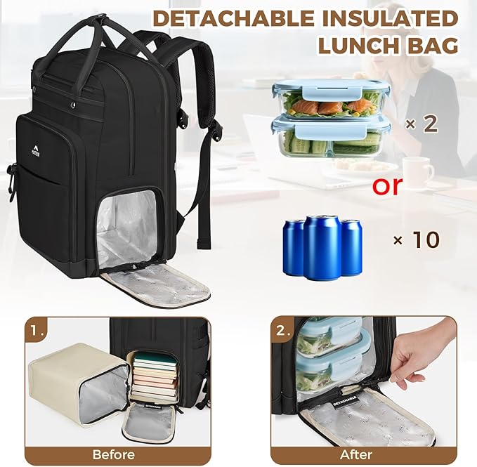 MATEIN Teacher Backpack with Lunch Compartment, 15.6 Inch Lunch Backpack for Men with Organized Pocket, College Laptop Backpacks Meal Prep Bag Gift for Teachers Work Nurse Commute Office