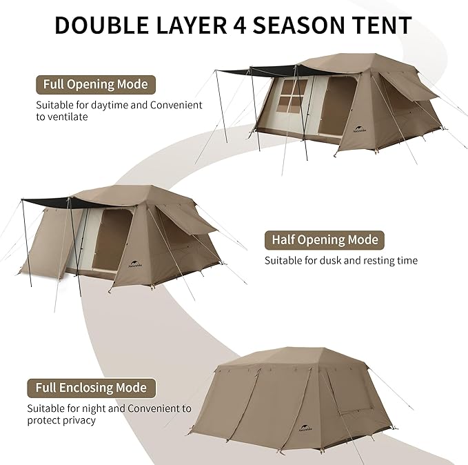 Naturehike Village Instant Tent, Camping Tent with Full Rainfly, Waterproof Large Cabin Tents for Car Camping