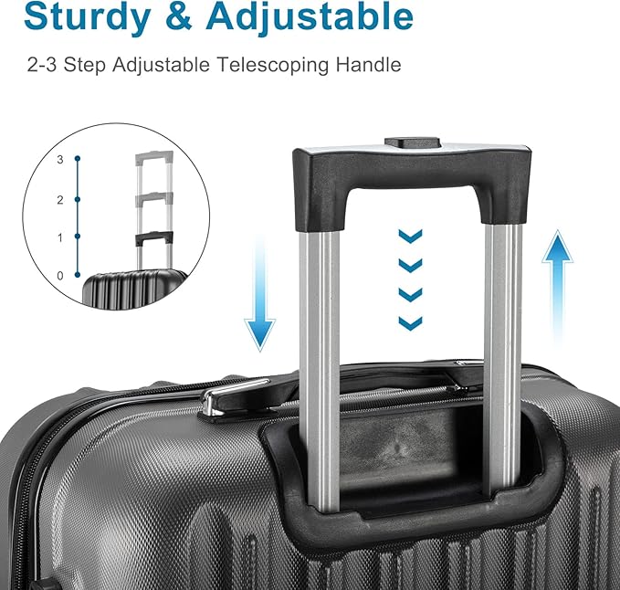 4 Piece Luggage Sets — ABS Hardside Suitcase Set with Spinner Wheels, TSA Lock, Expandable for Travel Business Trips Family Vacations, 16/20/24/28 Inch, Gray