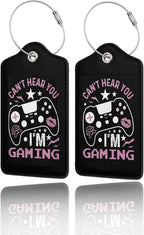GACCAP 2 Pack Luggage Tags for Suitcase, Privacy Cover ID Label with Stainless Steel and Address Card for Travel Bag Backpack Cruise Ship Essentials Tag Women - Can't Hear You I'm Gaming Gamer Girl