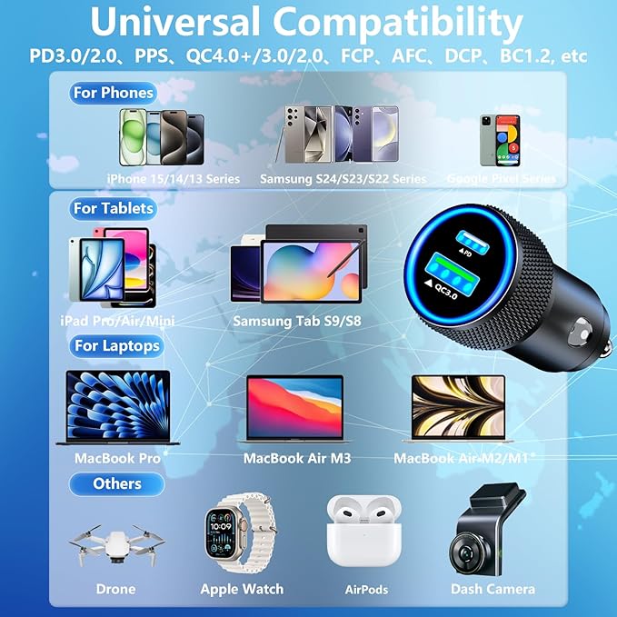[Apple MFi Certified] iPhone 17 Car Charger, KYOHAYA 52.5W PD/QC Car Power Adapter USB-C Car Charger Cigarette Lighter with Type-C Braided Cable for iPhone 17/17 Pro Max/16 Pro/15/Galaxy S26/S25/Pixel