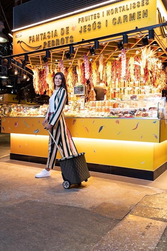 reisenthel carrycruiser Rhombus Black – Portable Shopping Trolley with Sturdy Aluminum Frame, Shoulder Strap and Removable mesh Inner Bag - Made of Water-Repellent Material.