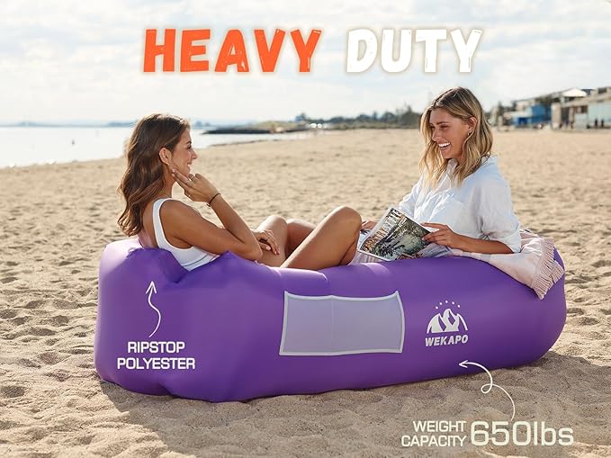 WEKAPO Inflatable Couch Air Lounger Chair - Camping & Beach Accessories, Portable Blow up Sofa for Hiking, Lawn, Indoor/Outdoor Movies & Music Festivals. Lightweight and Easy to Set Up Air Hammock